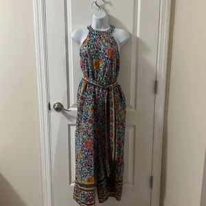 Summer halter jumpsuit-blue with flowers.